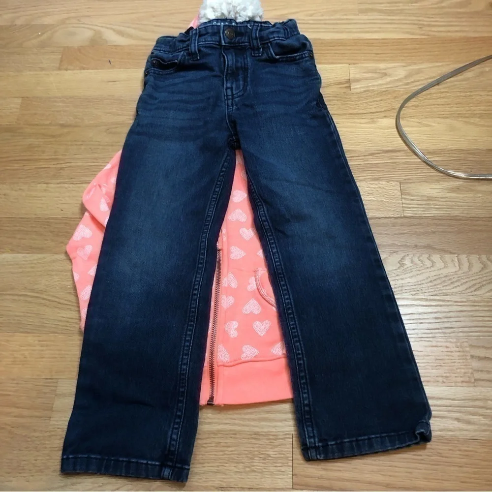 Cat & Jack Hooded Sweatshirt Jeans Bundle Sz 5 Pink Blue Outfit Kids Girls